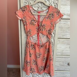 Flynn Skye balletcore pink floral mini with cut-out and lace-up detailing NWT SM